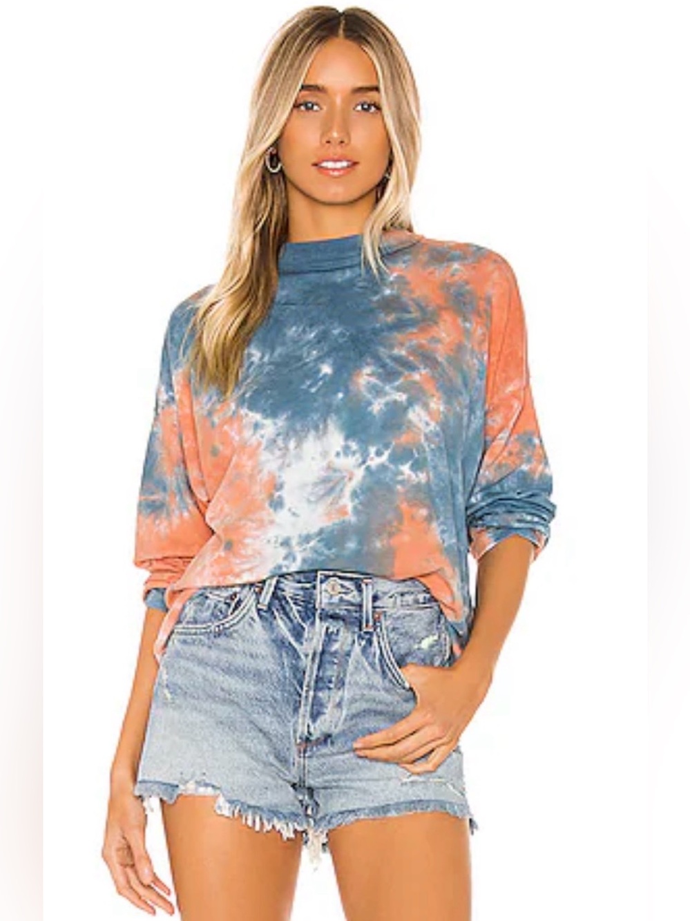 Free People We the Free Tie-Dye Long Sleeve Mock Neck Tee, Small